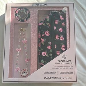 Velvet Caviar Black and Pink Floral Phone Accessories Set